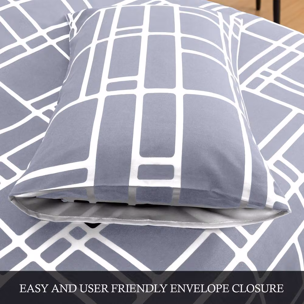 Pamposh Reversible Microfibre Duvet Cover and Pillowcase Set in Grey, Double Size (140 x 200 cm) – 3
