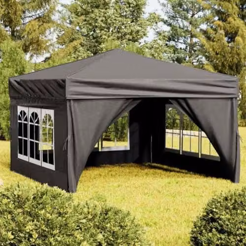 vidaXL Folding Party Tent with Sidewalls and Windows, Anthracite and Silver, W: 300 cm, D: 300 cm, H: 245 cm – 1