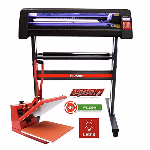 PixMax Vinyl Cutter Kit with LED Light Cutting Guide, 38cm Clam Heat Press and SignCut Pro Software for Sublimation Printing and T-Shirt Customisation, Black – 2
