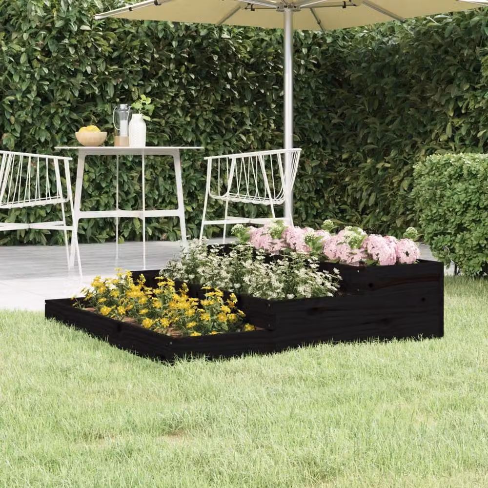 Berkfield Home Black Solid Wood Pine Planter Tub W/D/H: 107 x 107 x 27 cm – 2