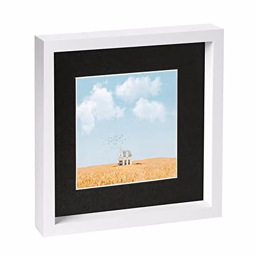 Nicola Spring White Square 3D Box Photo Frame with Black 6 x 6 inch Mount