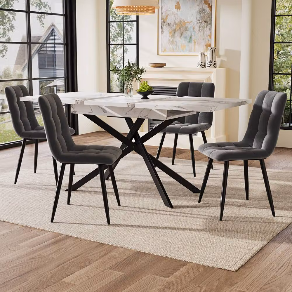 Rolipo White Marble Effect Extendable Rectangular Dining Table with Metal Legs – 4