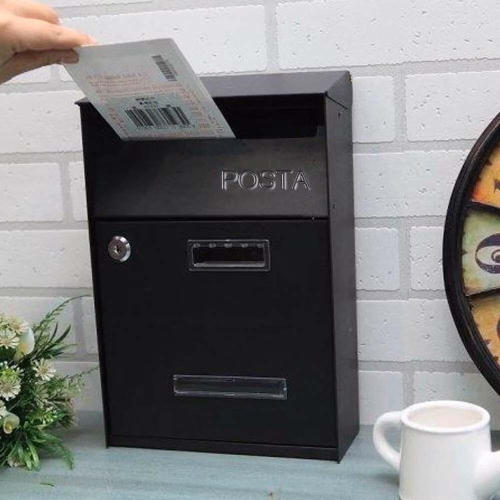 NESTLUNE Lockable Metal Outdoor Letter Post Box, Black, W/D/H: 32.5 x 21.5 cm – 4