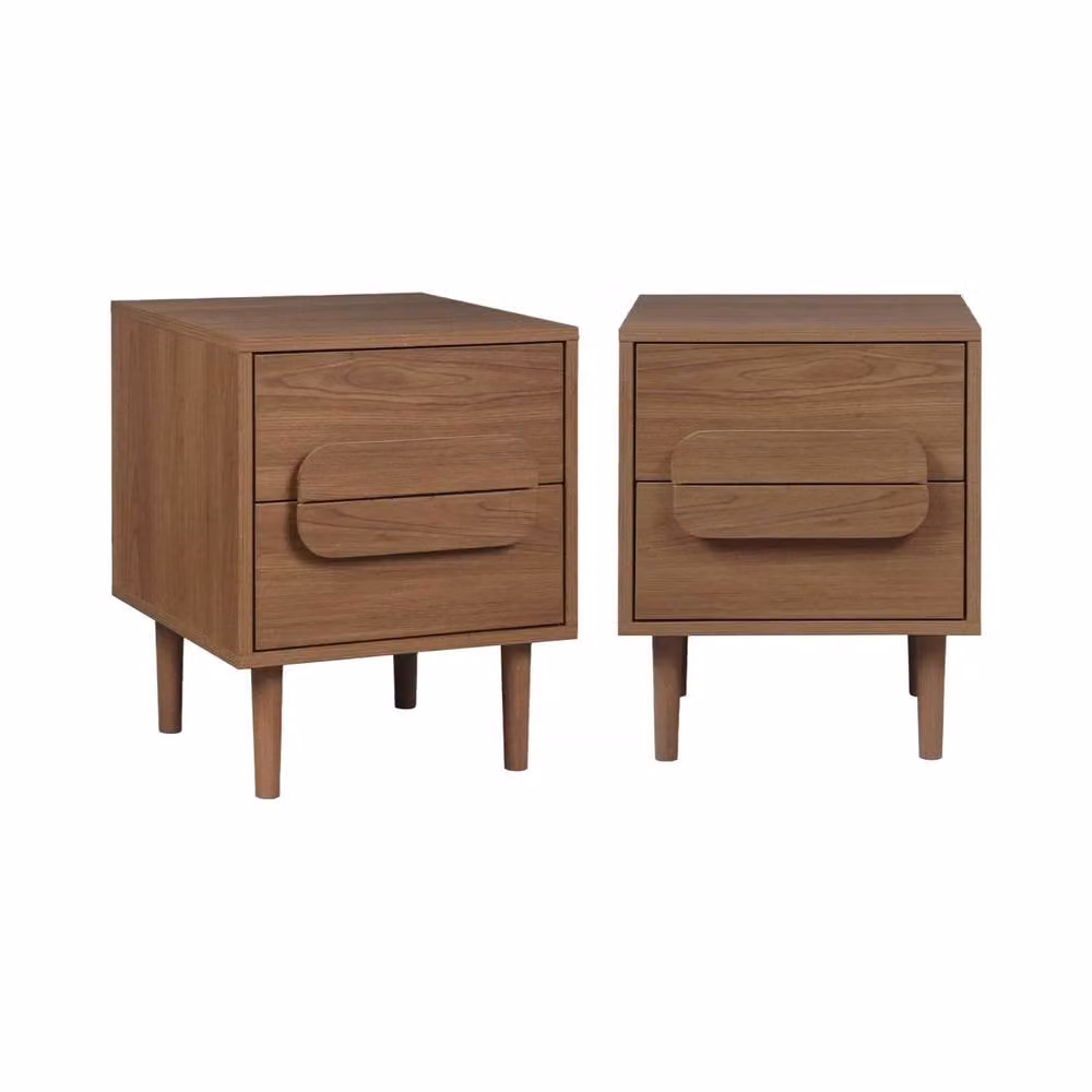 sweeek Set of 2 Vintage Wood Effect Bedside Tables with 2 Drawers in Dark Brown – 2