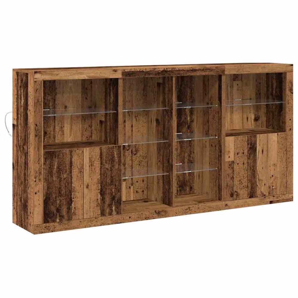 Berkfield Home Rustic Oak Sideboard in Brown with Integrated LED Lights, W: 202 cm, D: 37 cm, H: 100 cm – 3