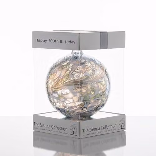 Sienna Glass Silver and Multicolour Friendship Ball Glass Bauble Ornament, Diameter: 10 cm – 1