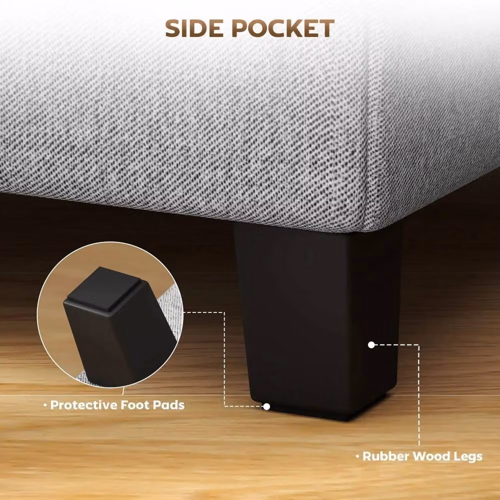 Wyld Haus Light Grey Linen Look Compact Square Footstool with Side Pocket and Black Legs W/D/H: 35 x 35 x 35 cm – 5