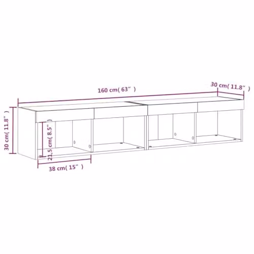 vidaXL Set of 2 Modern White Wood TV Cabinets with Integrated LED Lighting, W/D/H: 80 x 30 x 30 cm – 2