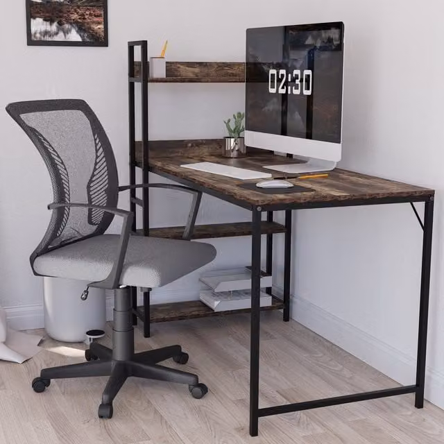 Vida Designs Airdrie Grey Mesh Task Chair with Armrests and 360 Degree Swivel for Home Office