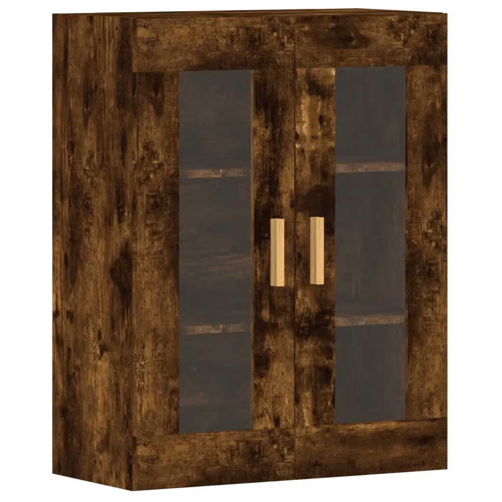 Berkfield Home Set of 2 Wall Mounted Smoked Oak Cabinets with Glass Doors in Brown – 3