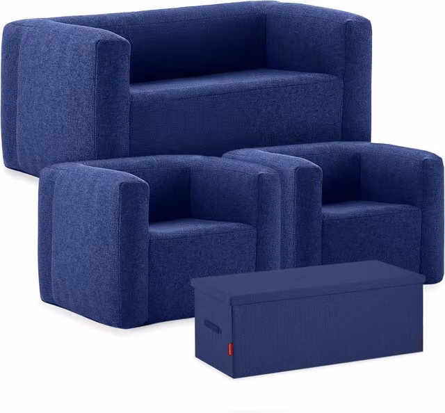 Wave Inflatable Lounge Chair and Double Sofa Set in Navy Blue