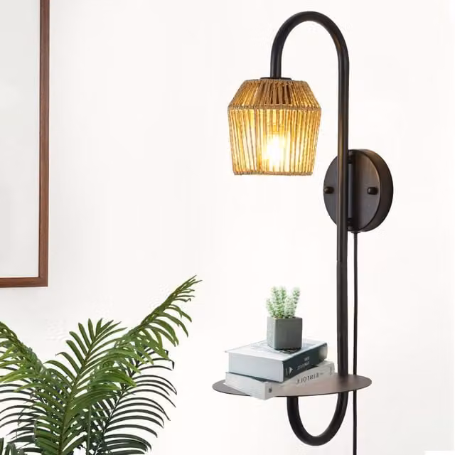 Garwarm Black Armed Plug-in Wall Sconce with Height Adjustable Metal Design – 1