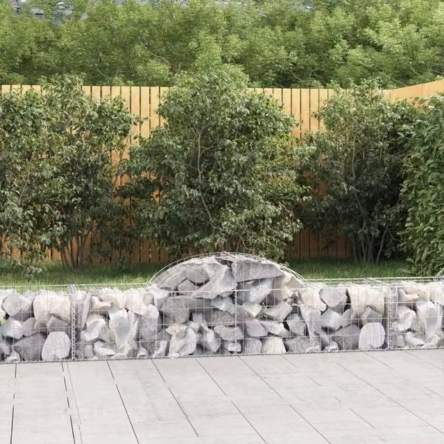 Berkfield Home Arched Gabion Baskets, 18 Piece Set, Silver Galvanised Steel, W: 200 cm, D: 50 cm, H: 40/60 cm