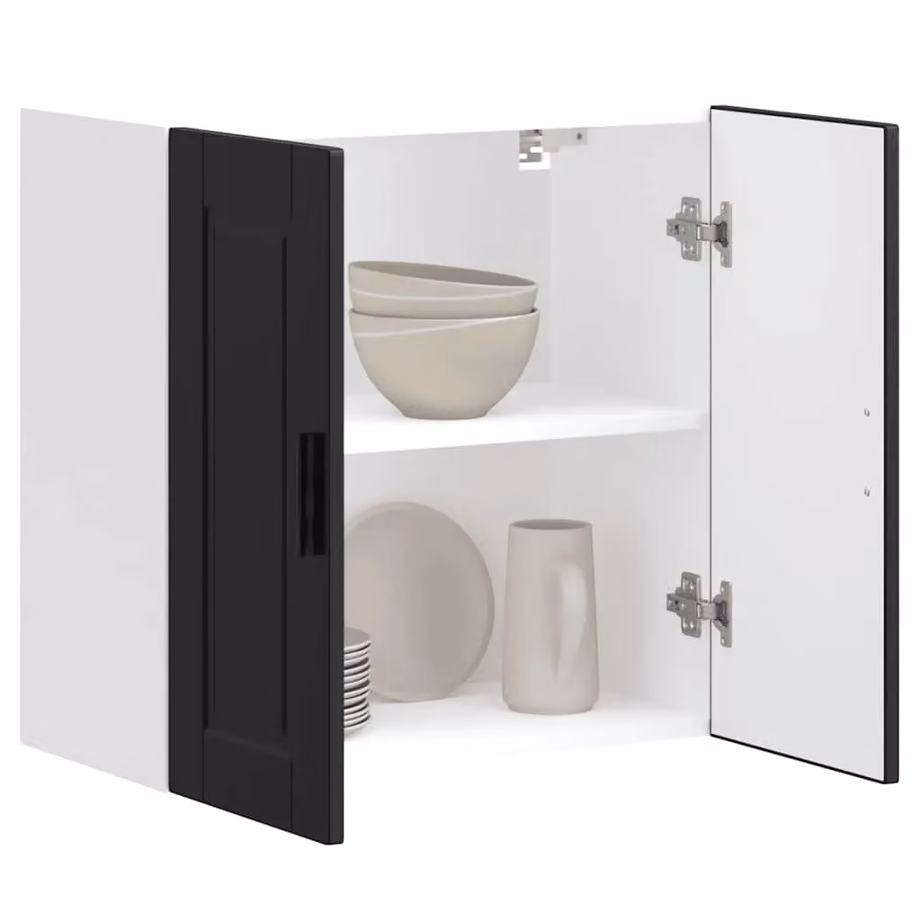 Berkfield Home Porto Black Matt MDF Wall Mounted Kitchen Cabinet with Hinged Doors and Internal Shelves – 3