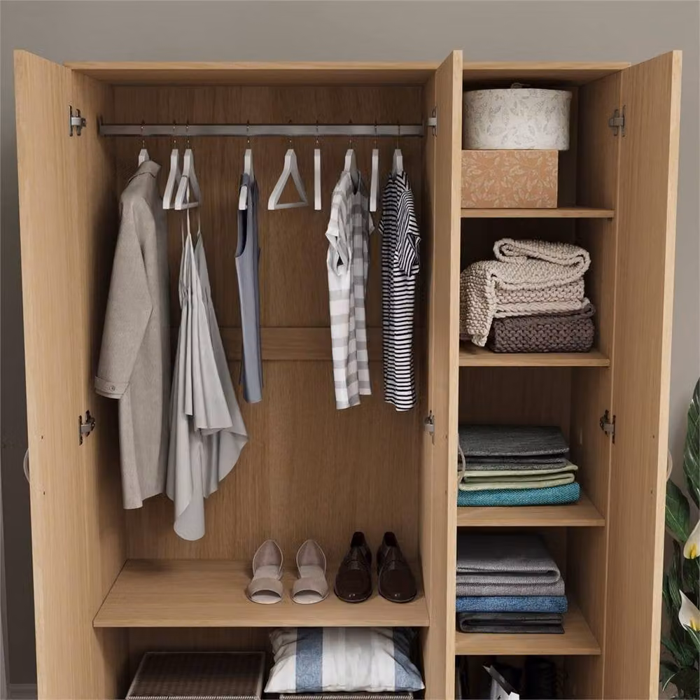 FORGEVIO Modern 3-Door Solid Pine Wood Wardrobe in Natural Brown and Beige – 2