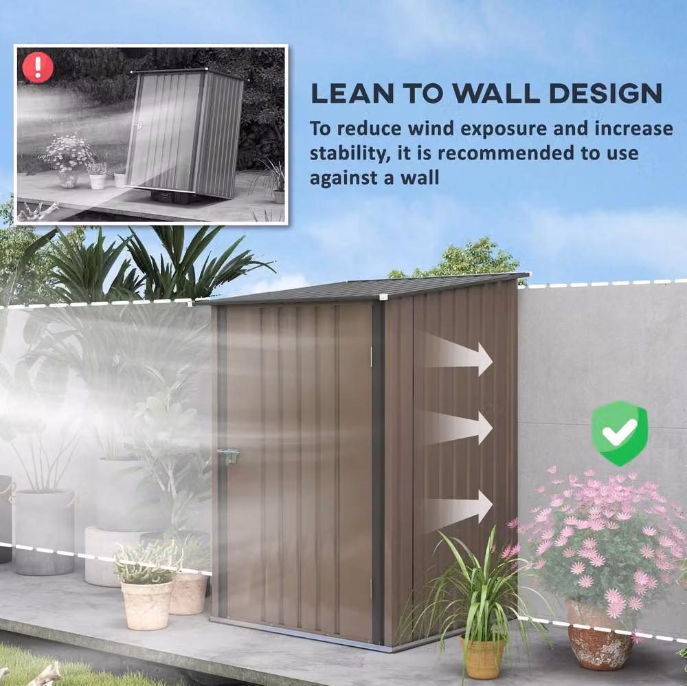 STILVORA Brown Galvanised Steel Lean-to Garden Shed with Lockable Single Door – 5