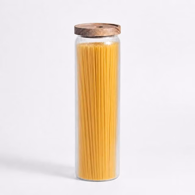 Eden & Willow Airtight Ribbed Glass Storage Jar with Acacia Wood Lid, Transparent, 1.7l