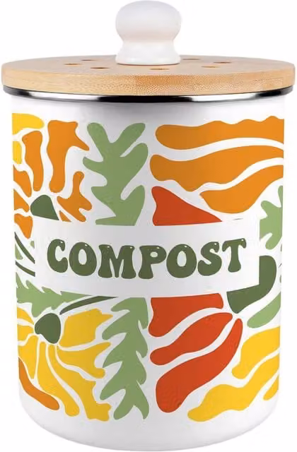 Purely Home Retro Flowers Enamel Compost Caddy with Removable Inner Bucket and Odour Filter, 2L, Multicolour – 1