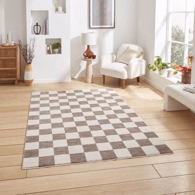 Terrys Modern Grey Checkerboard Rectangular Polyester Living Room Rug
