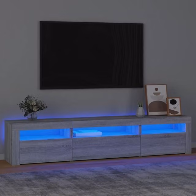 Berkfield Home Modern TV Cabinet with LED Lights in Grey Sonoma, W: 195 cm, D: 40 cm, H: 40 cm