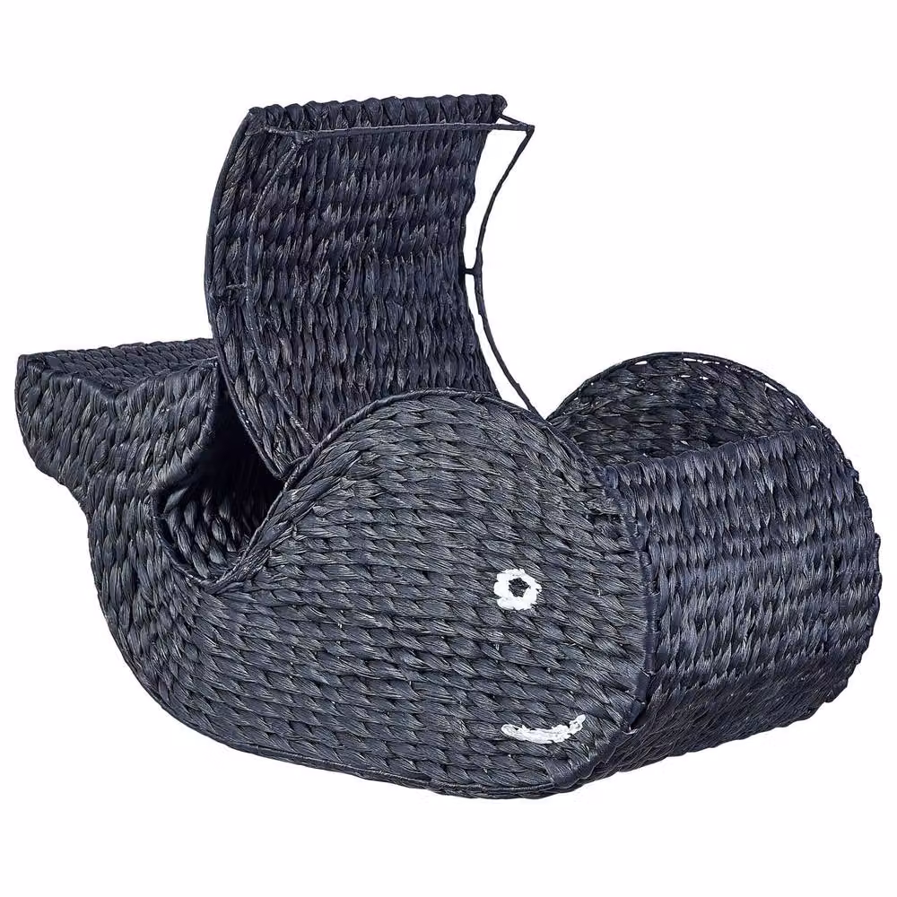 Wyld and Coco Whale-Shaped Open Weave Wicker Storage Basket with Lid, Black, W/D/H: 33.0 x 30.0 cm – 2
