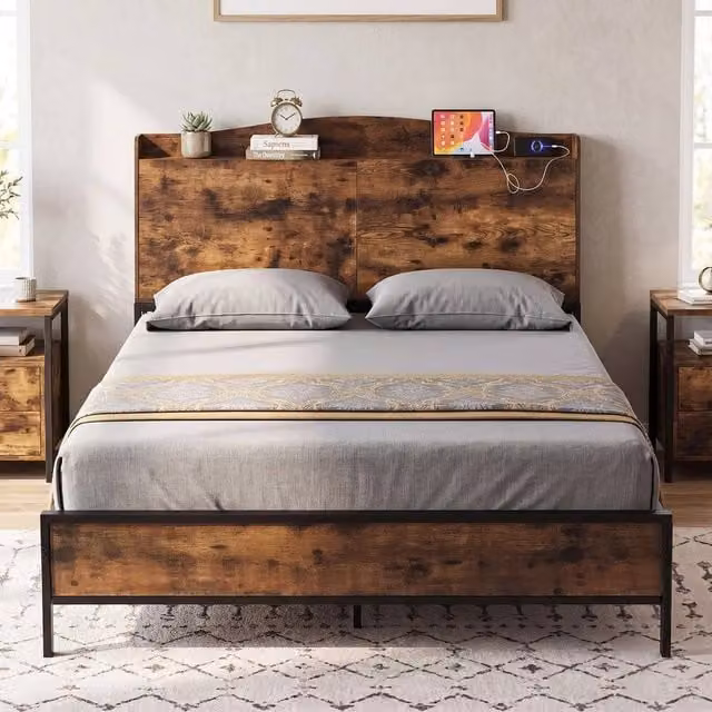 KORVIXA King Size Metal Slats Mattress Foundation in Brown