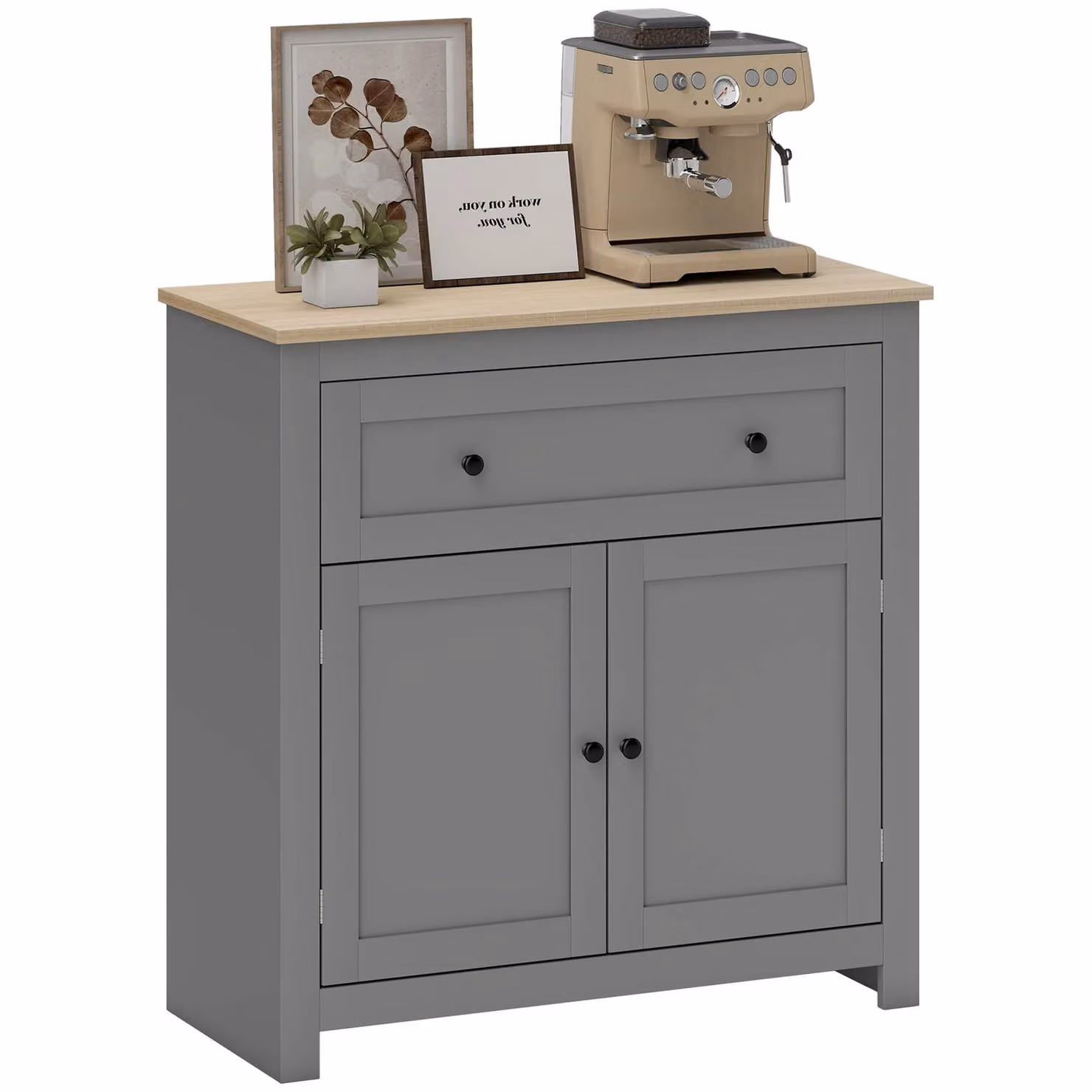 HOMCOM Grey Sideboard Storage Cabinet with Adjustable Shelf and Drawer – 2