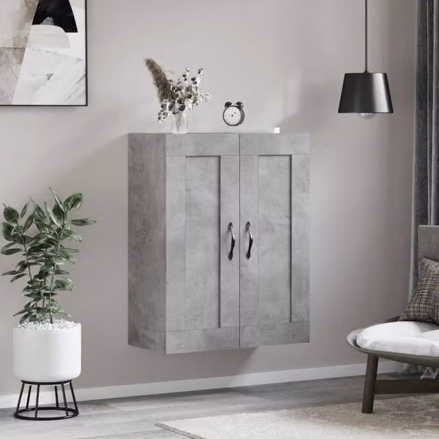 Berkfield Home Wall Mounted Cabinet in Concrete Grey, W: 69.5 cm, D: 34 cm, H: 90 cm – 1