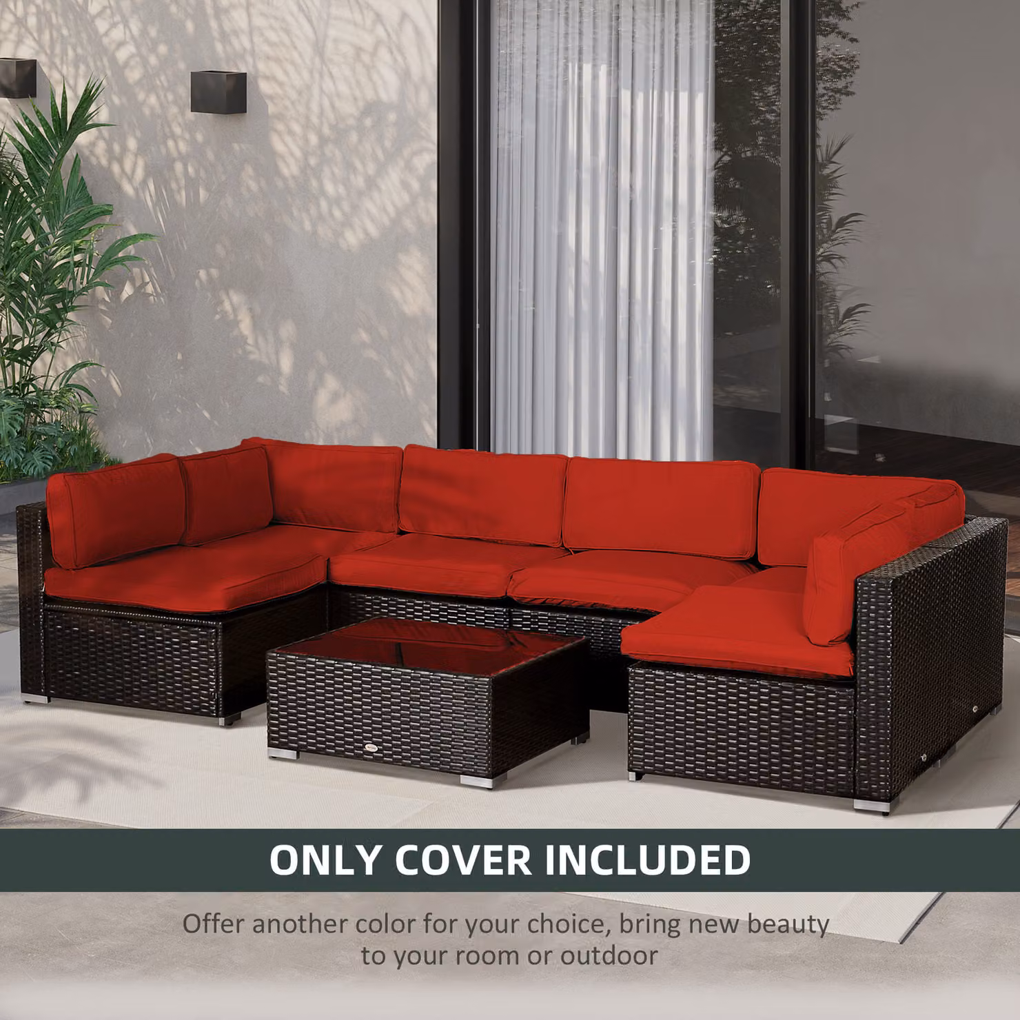 Outsunny Set of 14 Red Rectangular Outdoor Cushion Covers in Washable Polyester – 5