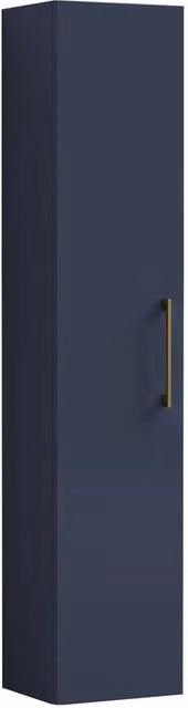 Balterley Bramshall Blue Tall Storage Unit with Soft Close Hinged Door and Brushed Brass Handle, Width: 30 cm