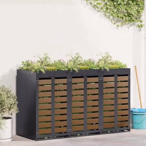 vidaXL Wheelie Bin Storage for 3 Bins, Steel, Anthracite, W/D/H: 121.5 x 42.6 x 204.0 cm – 2
