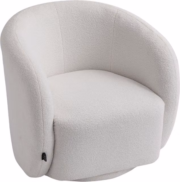Livingandhome White Bouclé Fabric Tub Swivel Chair with Armrests