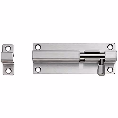 Loops Straight Barrel Surface Mounted Door Bolt Lock in Silver Stainless Steel, W: 8.0 cm, H: 3.8 cm
