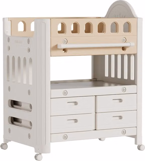 Kidkid Modern Mobile Baby Changing Table in Beige, Brown and White with Lockable Castors