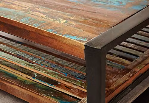 baumhaus Urban Chic Rectangular Coffee Table in Multicolour Wood and Metal, W/D/H: 112.5 x 75 x 35 cm – 3