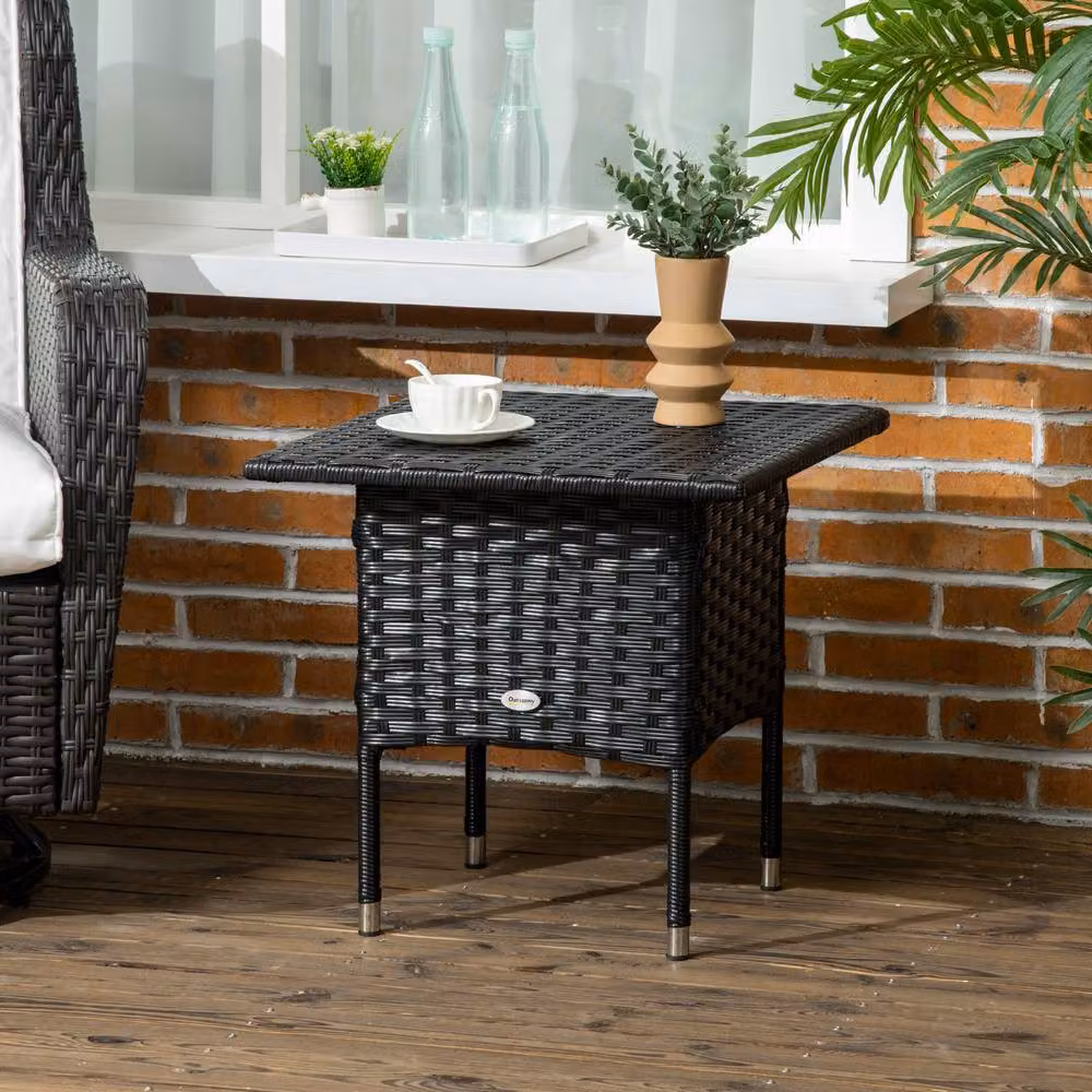 ERGOVEXA Black Rattan Side Table with Matt Metal Frame – 4