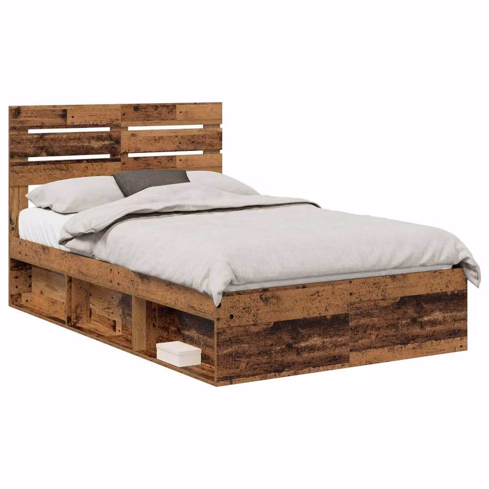 Berkfield Home Solid Pine Wood Bed Frame with Headboard and Drawers, Old Wood Brown, W: 135 cm, L: 190 cm – 2