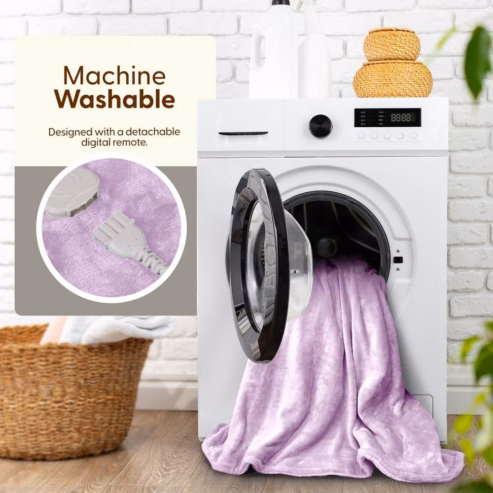 Keplin Large Electric Heated Fleece and Wool Throw Blanket in Purple with 9 Heat Settings, W/D/H: 160 x 130 x 130 cm – 4