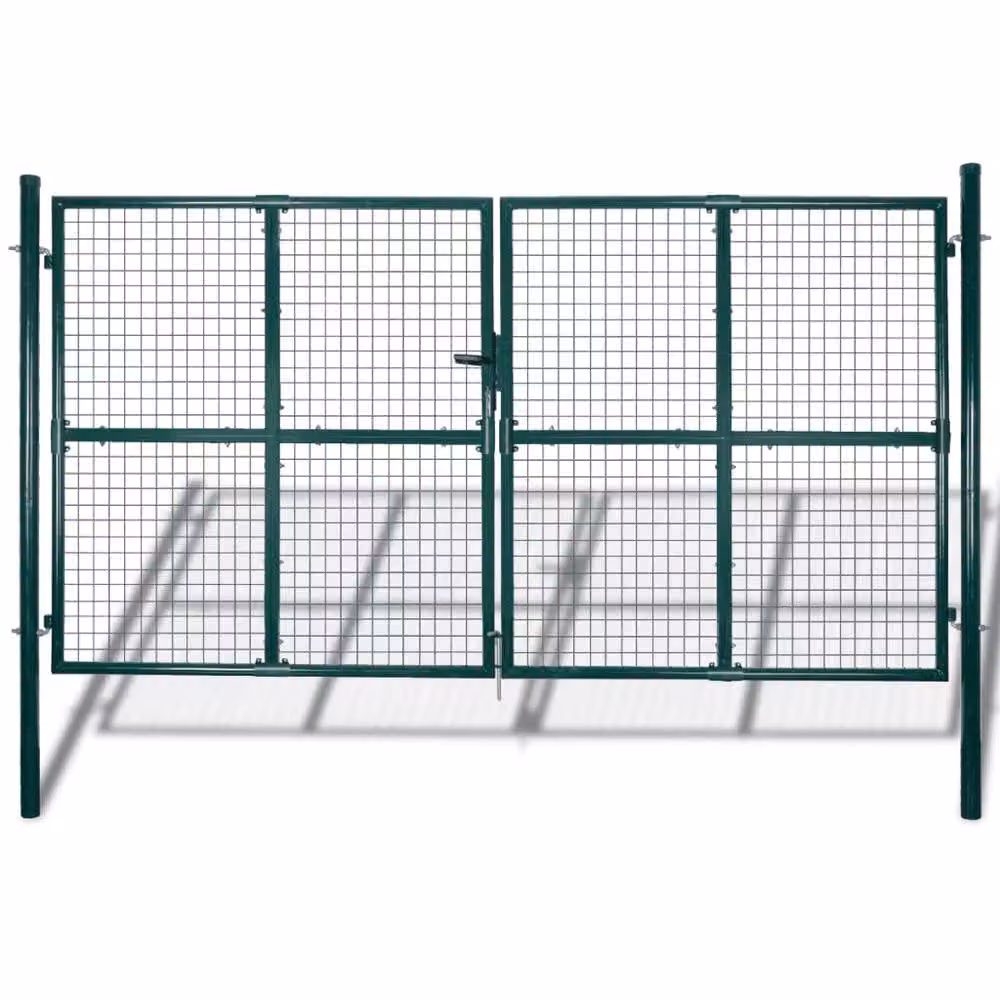 Berkfield Home Durable Double Door Powder-Coated Steel Swing Fence Gate in Green, W/H: 306 x 200 cm – 2