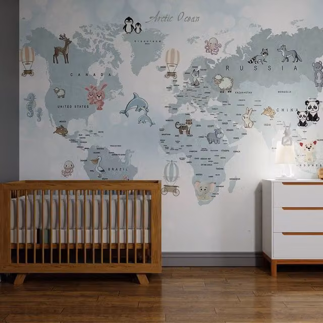 Superfresco Easy Whole Wide World Blue Print Mural, W: 300 cm, H: 280 cm