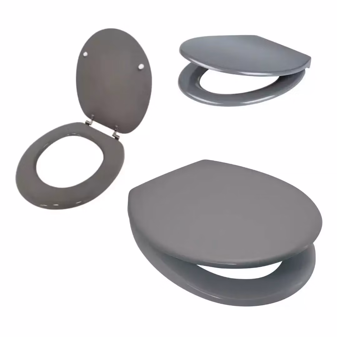 Marco Paul Grey Wooden Oval Toilet Seat with Chrome Fittings, 45.72 cm – 2