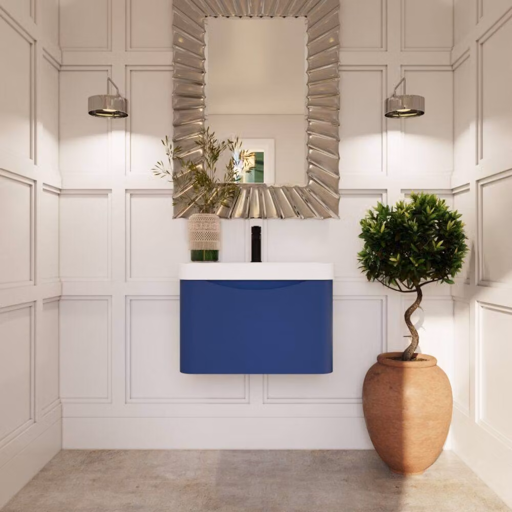 Balterley Arch Wall Hung 1-Drawer Bathroom Vanity with Ceramic Basin, Blue, W: 60 cm – 2