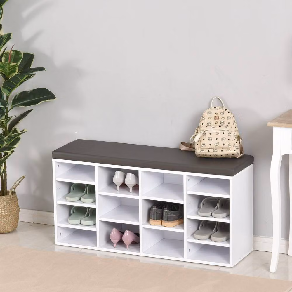 Wyld Haus Noro White 14 Compartment Shoe Rack with Grey PU Cushion, W/D/H: 103.5 x 30 x 48 cm – 3