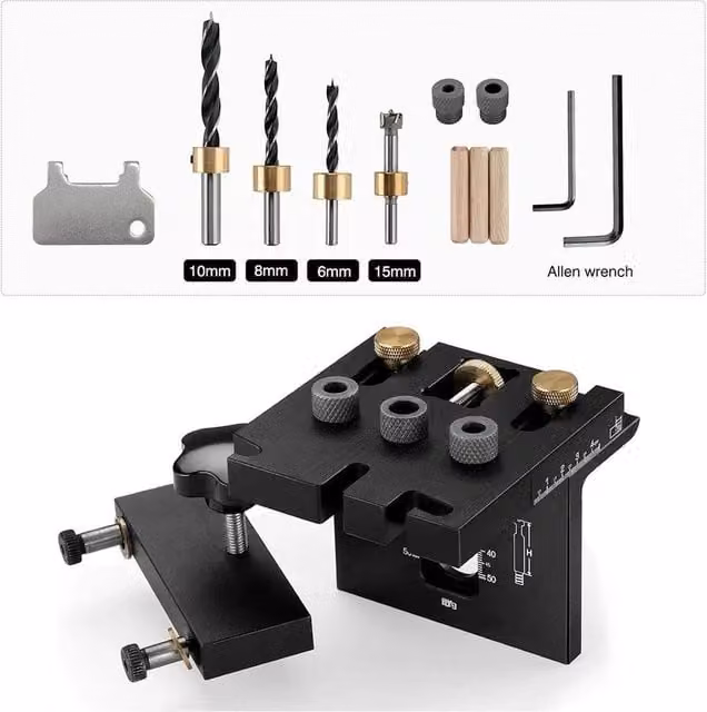 FLAVORA 3 in 1 Woodworking Dowel Jig Drill Guide and Pocket Hole Kit in Black – 1