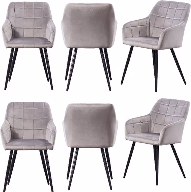 Life Interiors Camden Set of 6 Velvet Dining Chairs in Grey