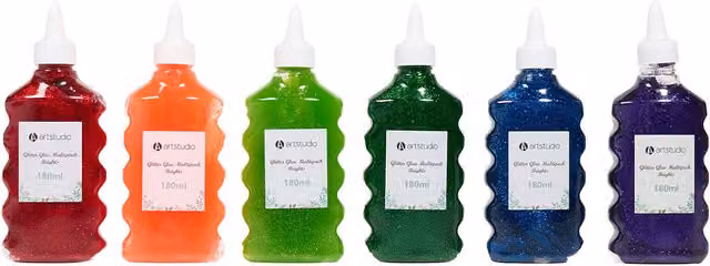 Art Studio Pack of 6 Multicolour Liquid Glitter Glues for Craft and School Projects