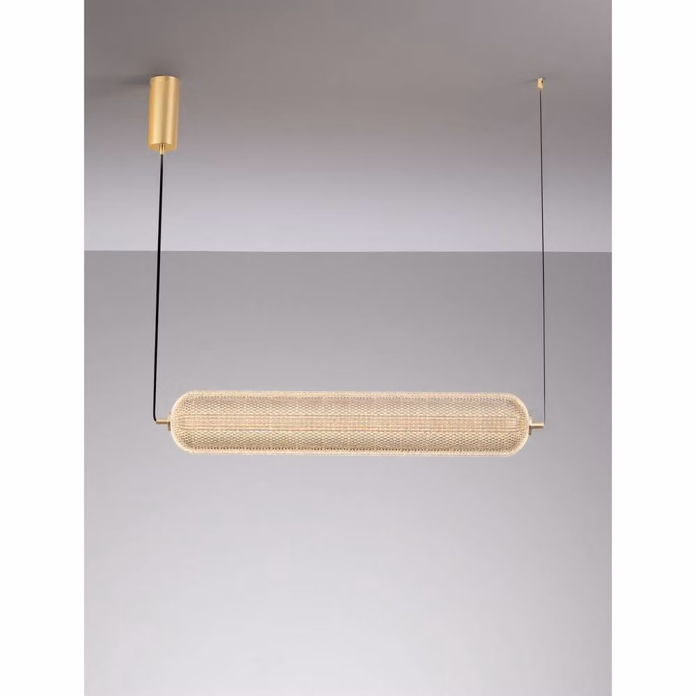 Netlighting Klelia Bar Pendant Light in Gold/Brass with Transparent Acrylic, Dimmable LED, 40W, 3384lm, 3000K – 3