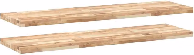 Berkfield Home Set of 2 Floating Wall Mounted Shelves in Brown Untreated Solid Acacia Wood, W/D/H: 140 x 40 x 4 cm