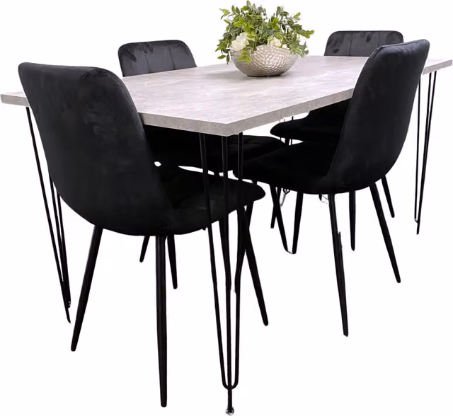 Kosy Koala Modern Iron Stone Dining Table Set with 4 Chairs in Black