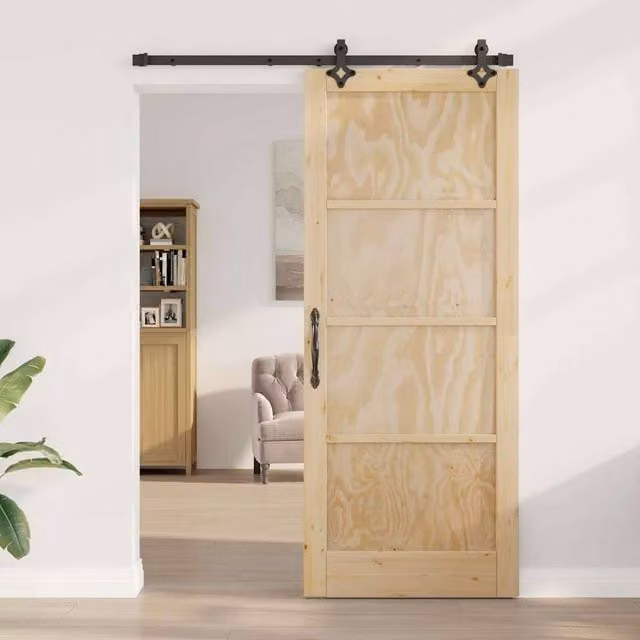 Berkfield Home Orkdal Sliding Door with Hardware Set in Beige Solid Pine Wood